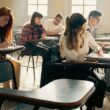 Student pracujący nad laptopem nad magisterską pracą z zarządzania